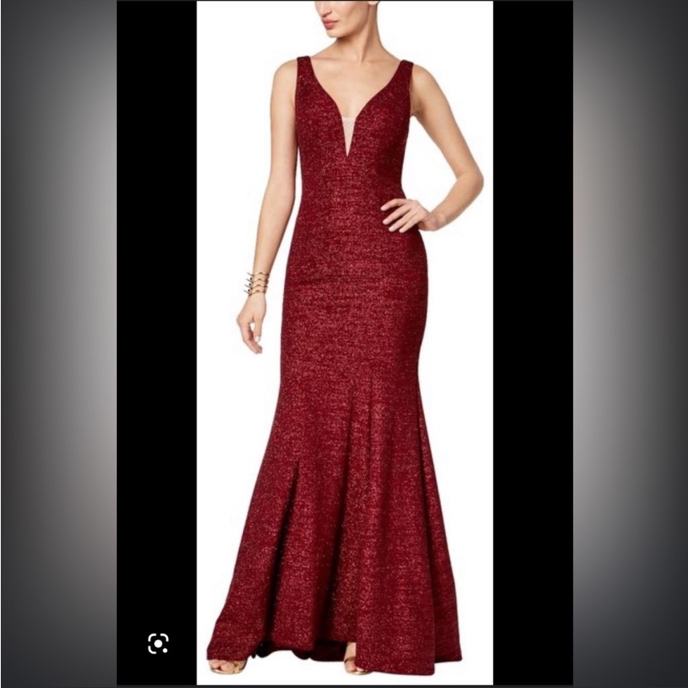Elegant Red Glitter V-Neck Mermaid Evening Dress